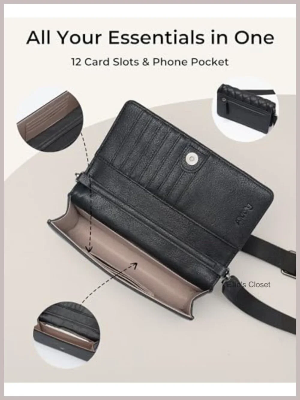 Quilted Vegan Leather Crossbody Bag with Card Slots & Phone Holder